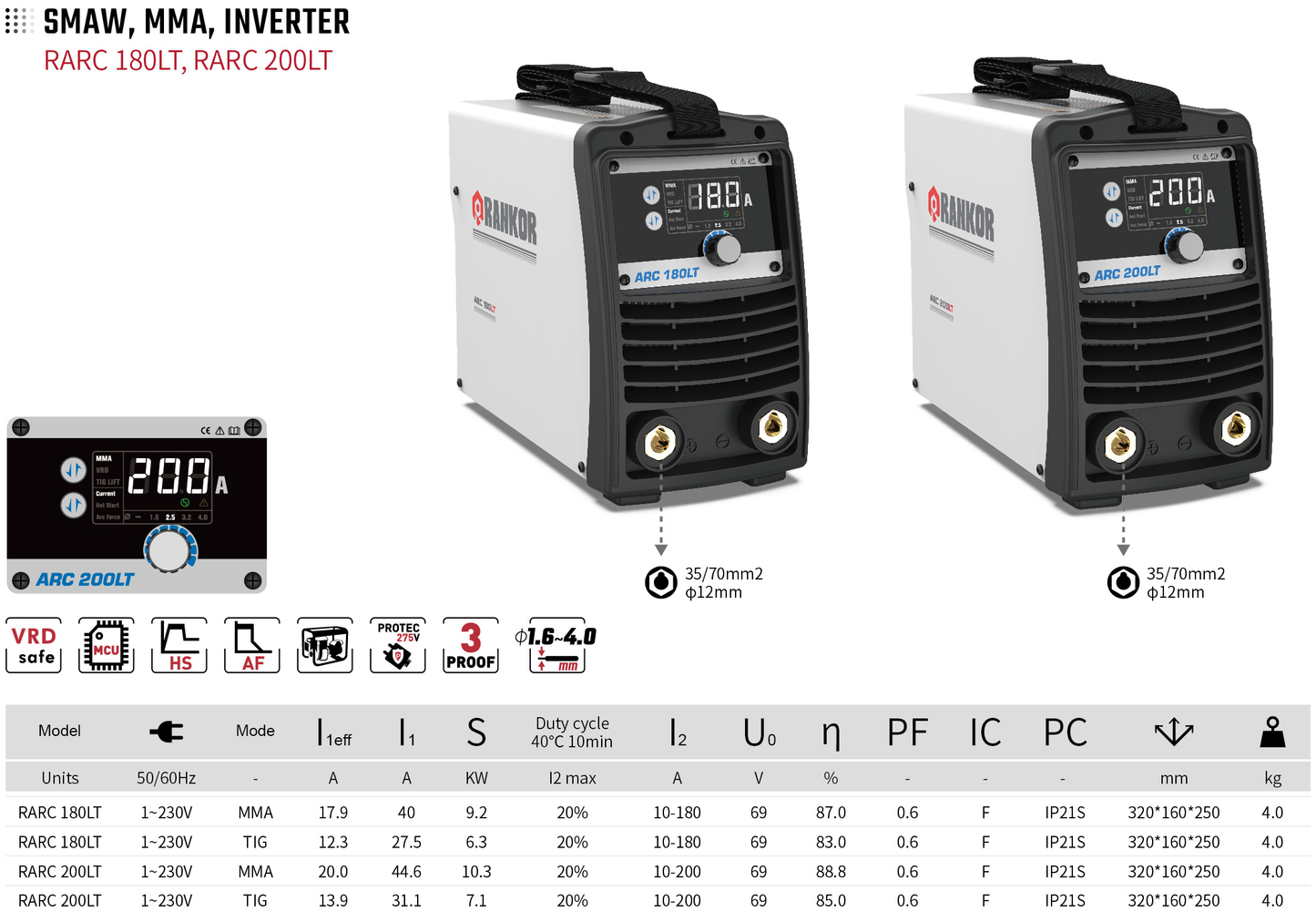 SMAW MMA INVERTER RARC 180LT  RARC 200LT