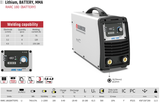 Lithium BATTERY MMA RARC 180 (BATTERY)