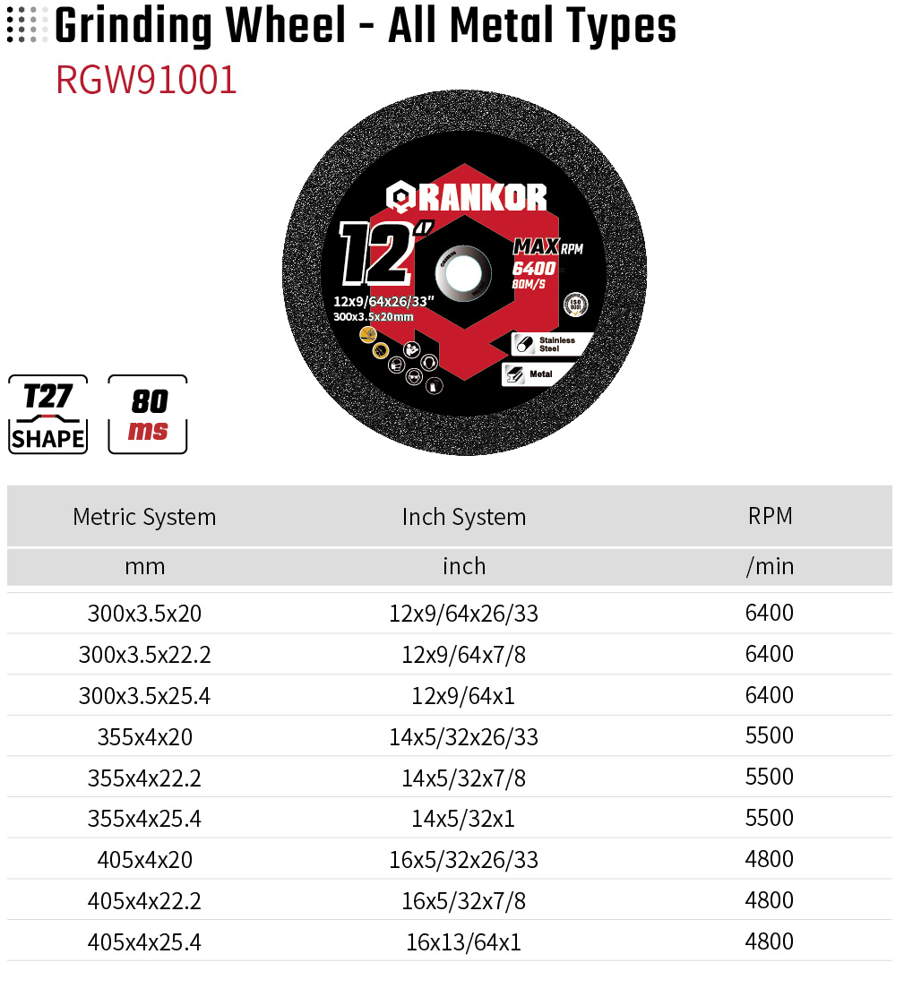 Grinding Wheel - All Metal Types RGW91001