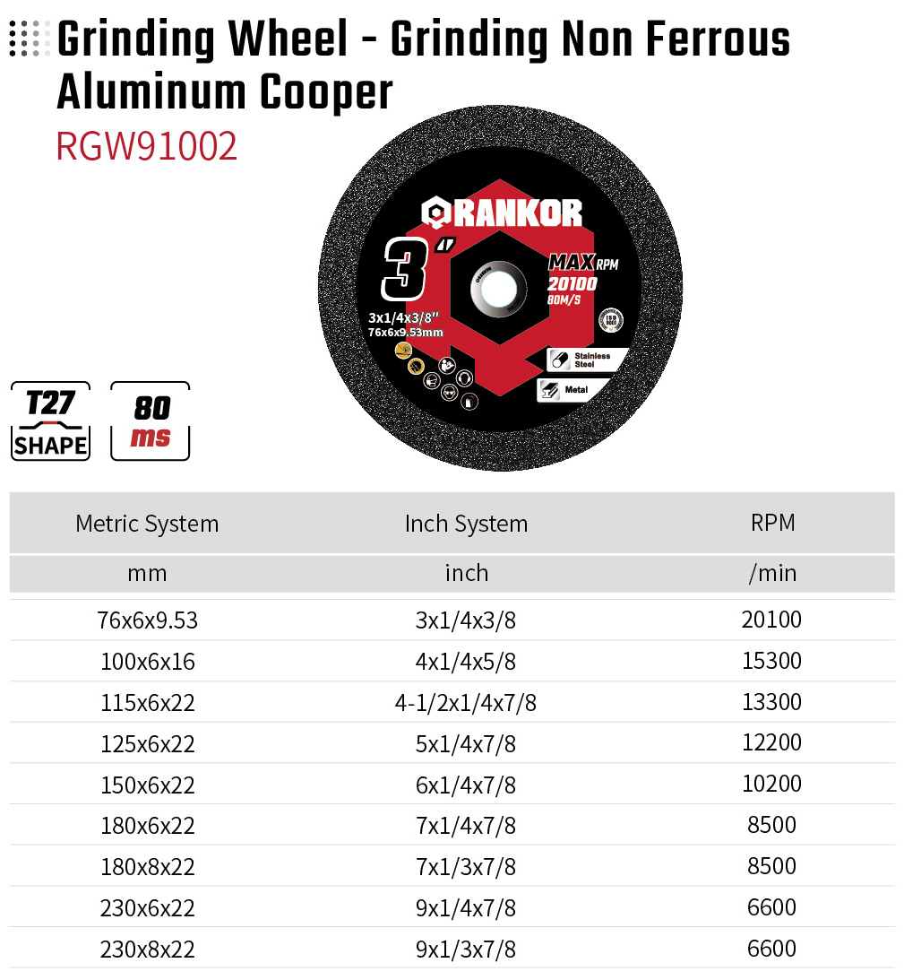 Grinding Wheel - Grinding Non Ferrous Aluminum Cooper RGW91002