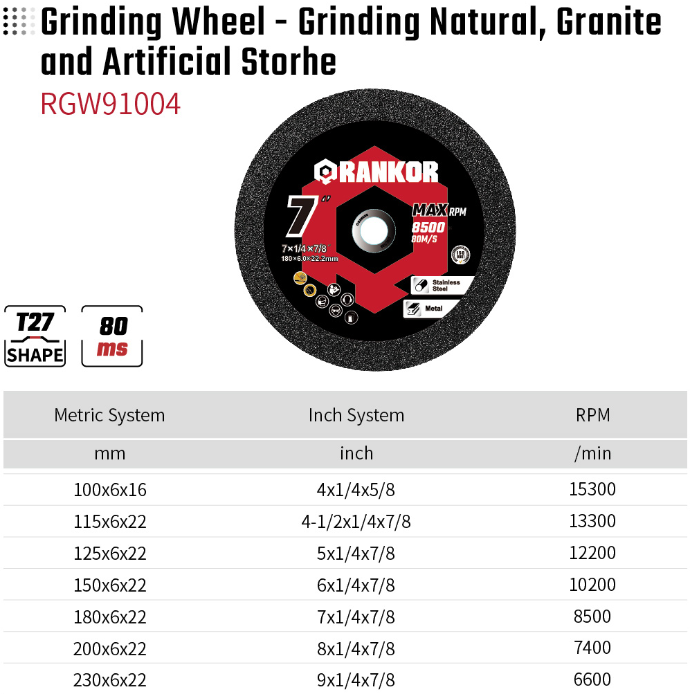 Grinding Wheel - Grinding Natural Granite and Artificial Storhe RGW91004