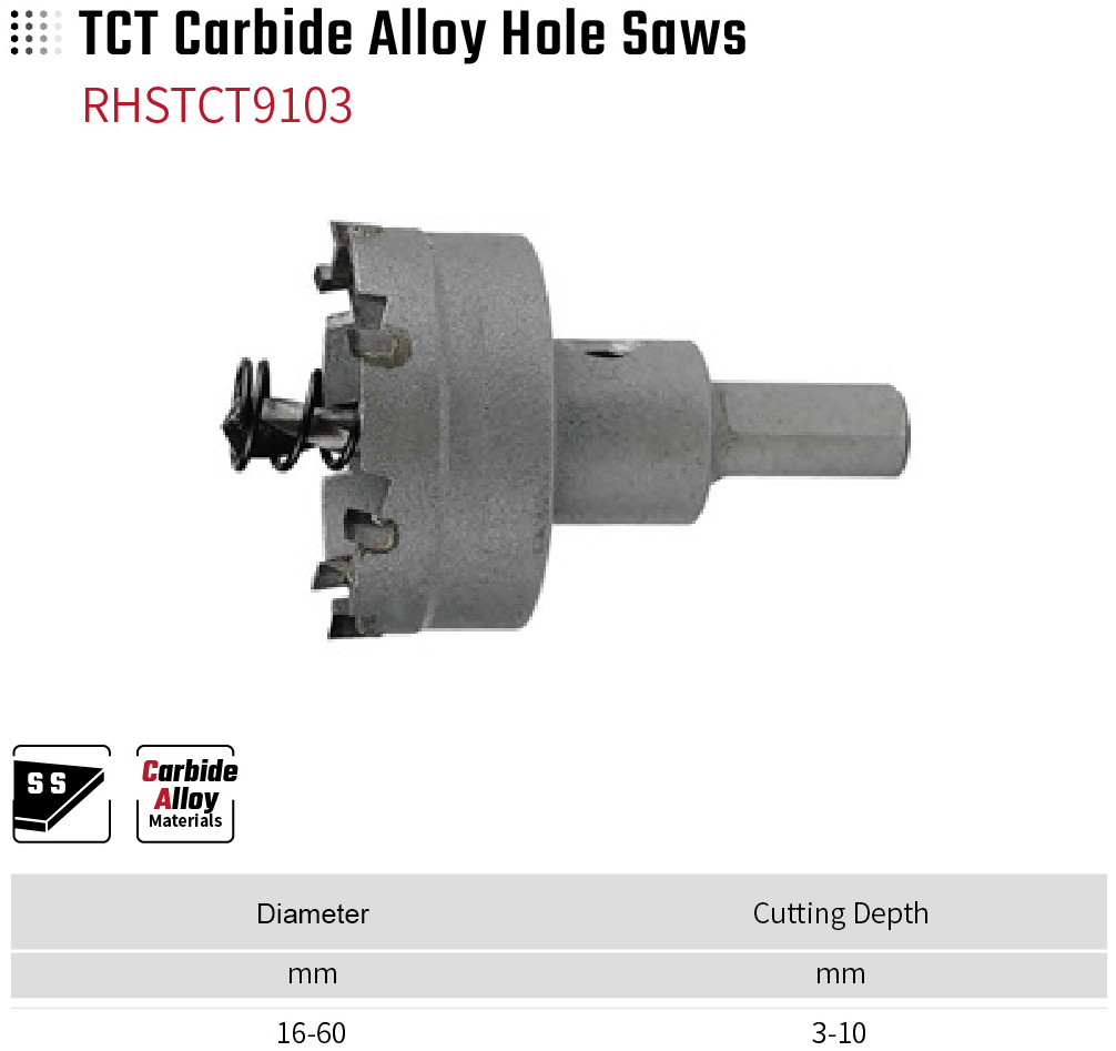 TCT Carbide Alloy Hole Saws RHSTCT9103