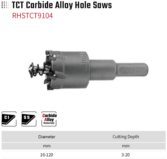 TCT Carbide Alloy Hole Saws RHSTCT9104