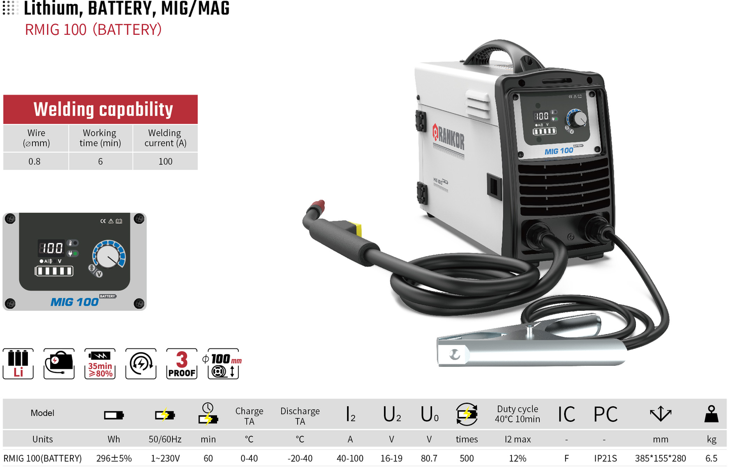 Lithium BATTERY MIG/MAG RMIG 100 (BATTERY)