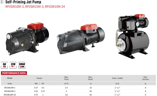 Self-Priming Jet Pump RPJSW10M-3 RPJSW15M-3 RPJSW10M-24