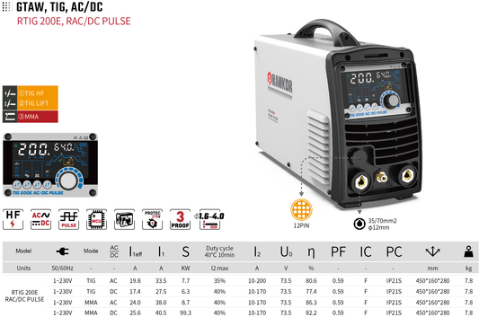 GTAW TIG AC/DC RTIG 200E RAC/DC PULSE